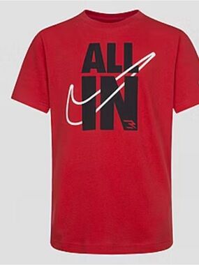 Nike Red Short-Sleeve 'ALL IN' Graphic Tee with Black Print